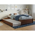thumbnail image 1 of Barcelona Twin Solid Wood Panel Platform Bed with Twin Trundle in Walnut, 1 of 10