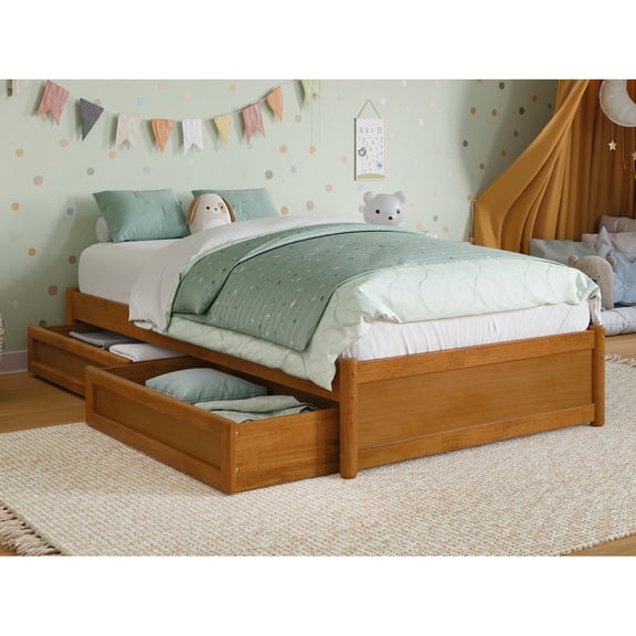 Barcelona Twin Panel Platform Bed with 2 Storage Drawers in Light Toffee