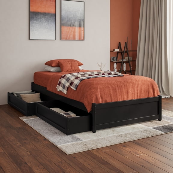 Barcelona Twin XL Panel Platform Bed with 2 Storage Drawers in Black