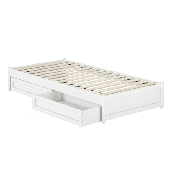 Barcelona Twin XL Solid Wood Panel Platform Bed with Storage Drawers in White