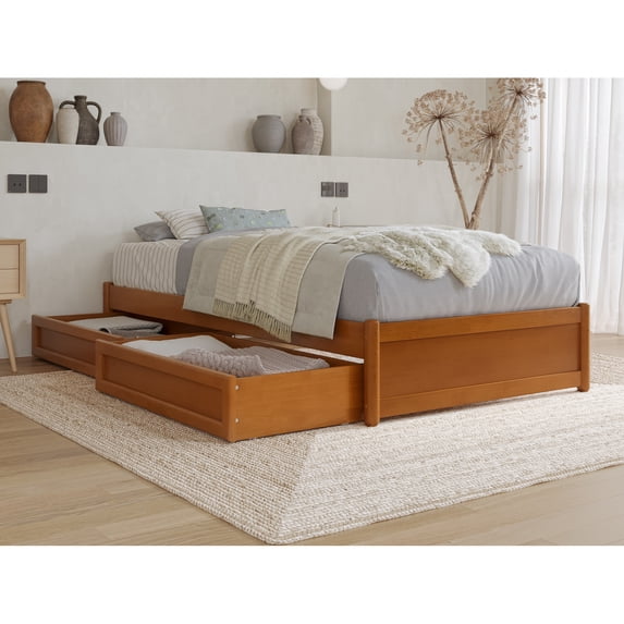 AFI Barcelona Twin XL Panel Platform Bed with 2 Storage Drawers in Light Toffee