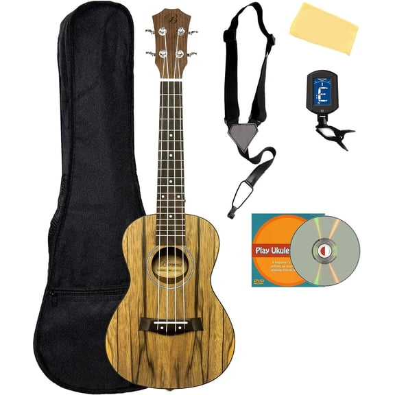 Barcelona Walnut Concert Ukulele Bundle with Gig Bag, Tuner, Strap, Austin Bazaar Instructional DVD, and Polishing Cloth