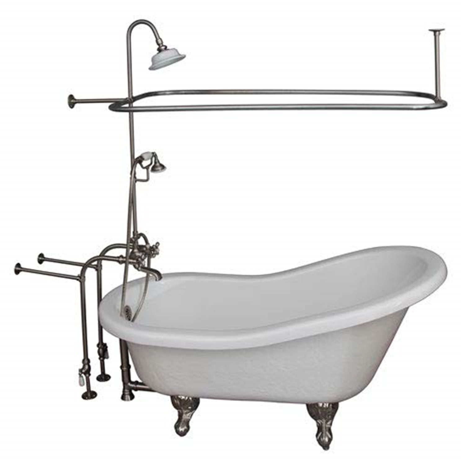 67'' White Acrylic Clawfoot Slipper Bathtub with Brushed Nickel Fixtures