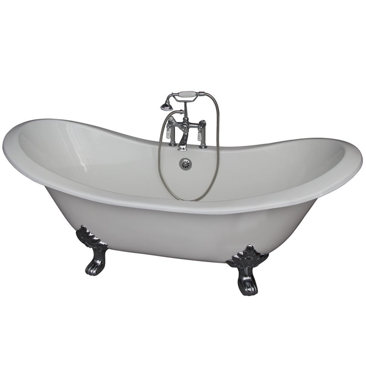 71'' White Cast Iron Clawfoot Double Slipper Bathtub