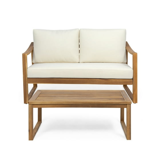 Barclay Acacia Wood Outdoor Loveseat and Coffee Table Set, Teak, Beige