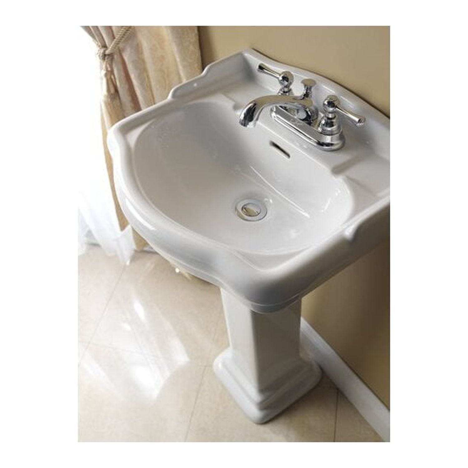 Beige Oval Ceramic Pedestal Sink with 3 Faucet Holes