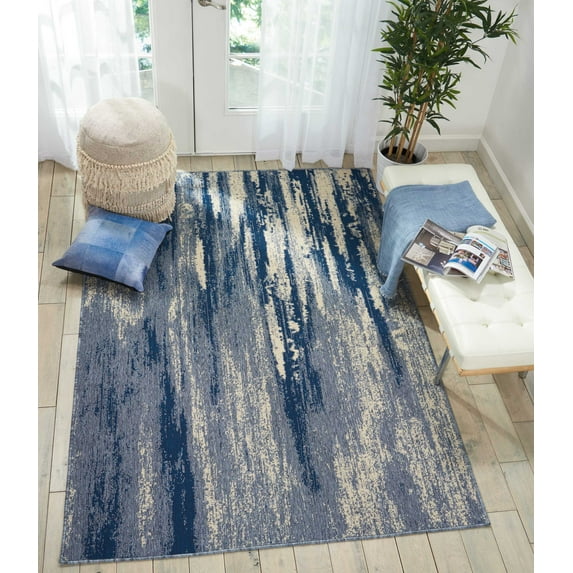 Barclay Butera Lido Indoor/Outdoor Modern Abstract Blue/Cream 5'3" x 7'5" Area Rug, (5' x 8')
