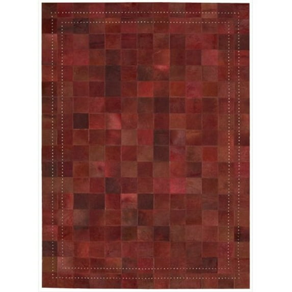 Nourison Vivid Textured Over-dyed Hair on Hide Modern Patchwork Area Rug Scarlet,Brindle 8' x 11' Cotton,Leather,Natural Fiber