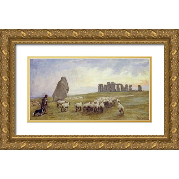 Barclay, Edgar 32x18 Gold Ornate Wood Framed with Double Matting Museum Art Print Titled - Returning Home, Stonehenge, Wiltshire