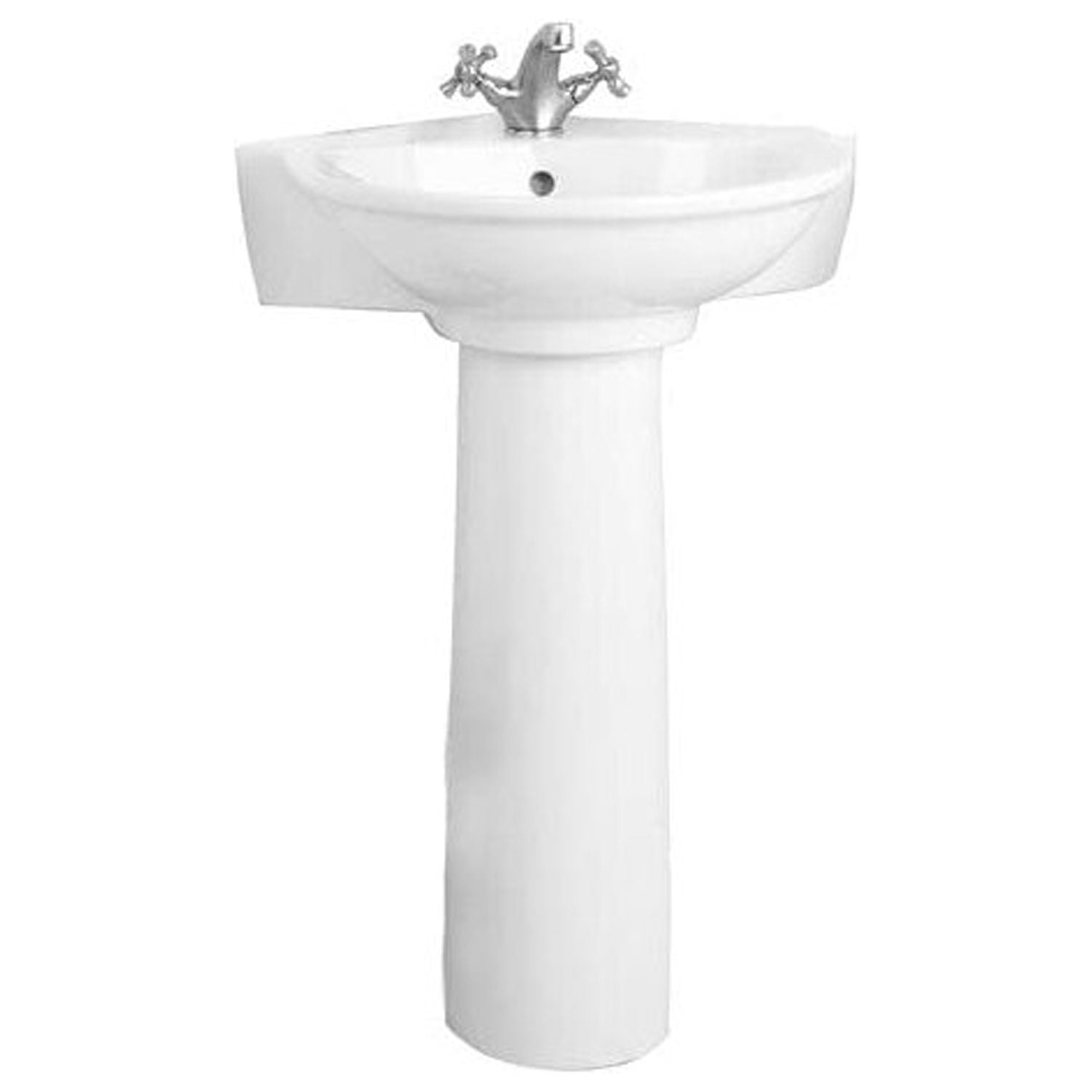 Compact White Ceramic Corner Pedestal Sink with 3 Faucet Holes