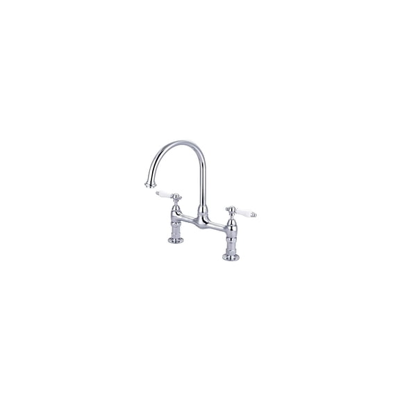 Gooseneck Bridge Style Kitchen Faucet - Porcelain Lever Handles ...