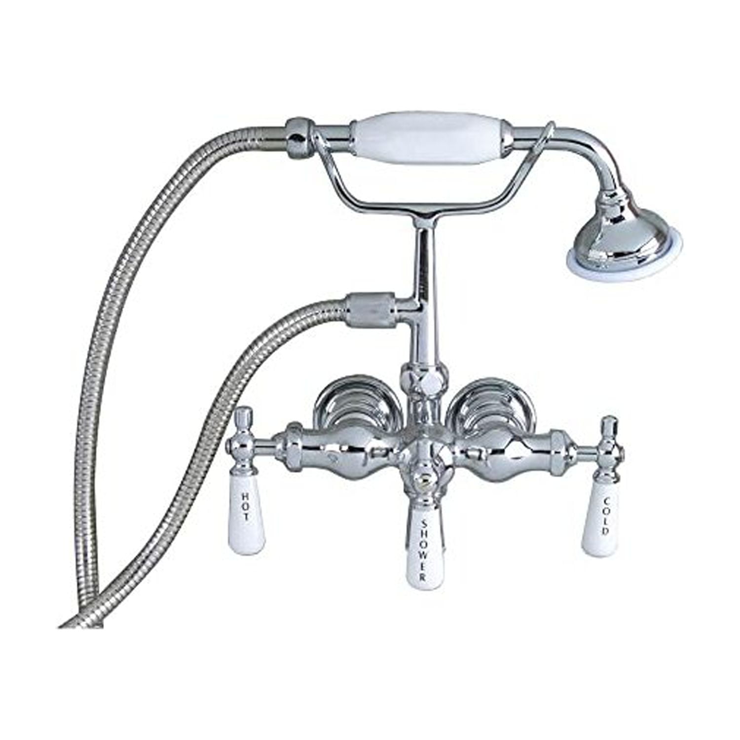 Polished Nickel Wall Mounted Faucet with Porcelain Handles