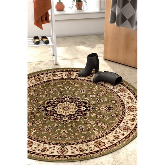 Barclay Medallion Kashan Round Area Rug - Green - 5 ft. 3 in. - Traditional Style