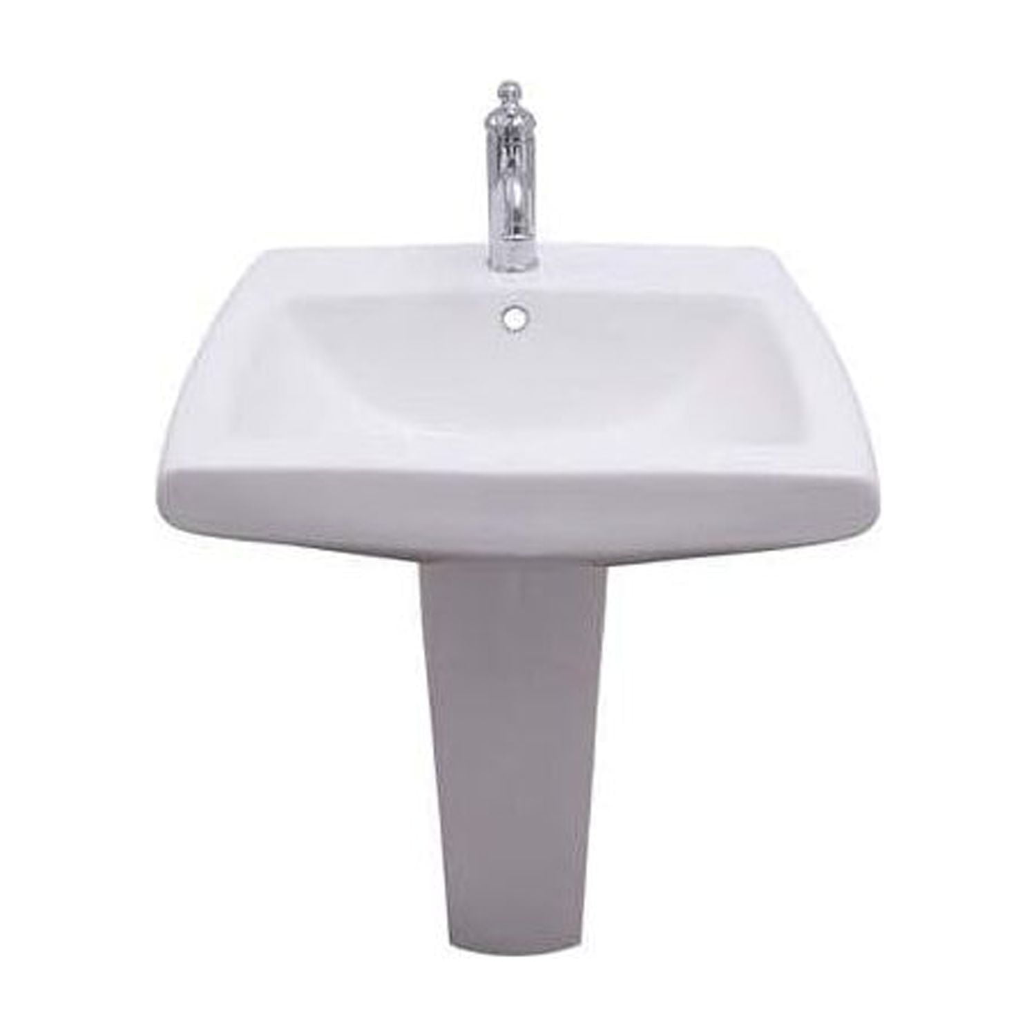 White Ceramic Modern Pedestal Sink with Overflow
