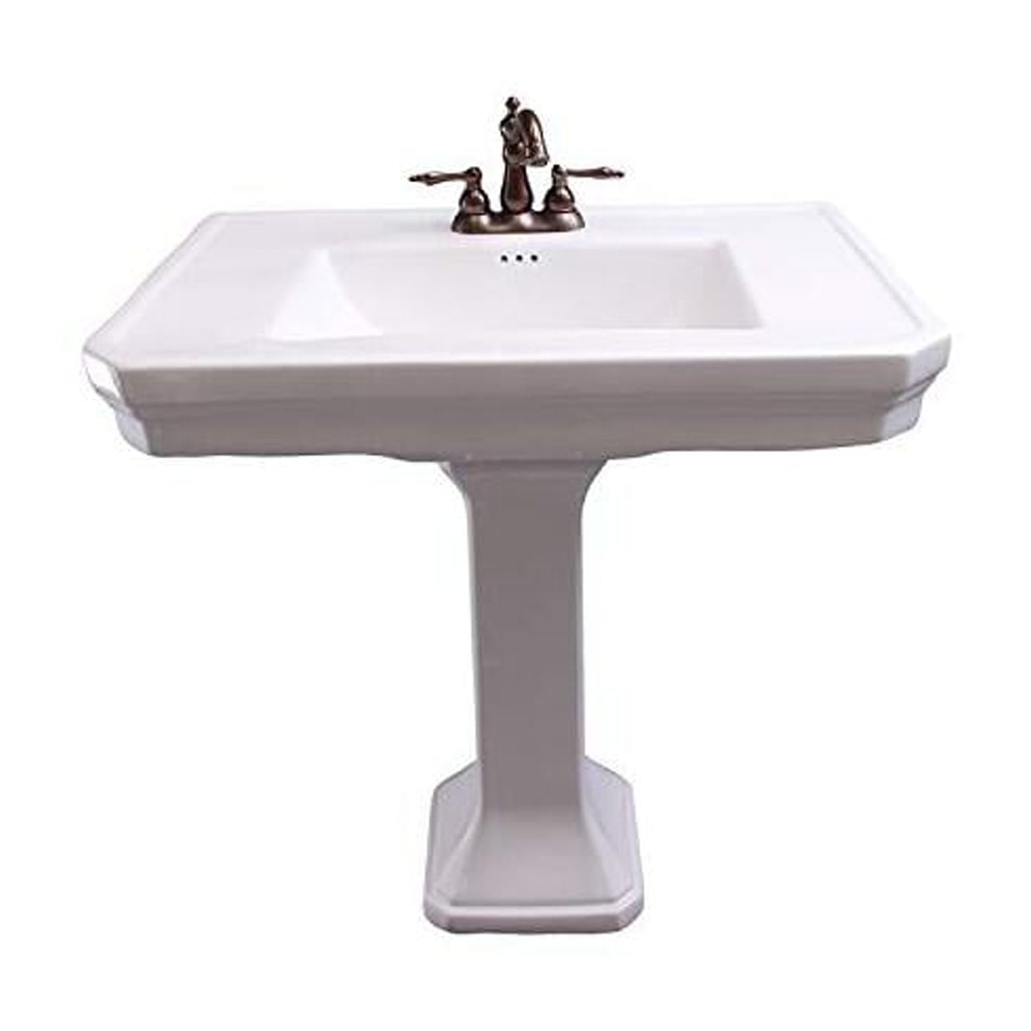 White Ceramic Rectangular Pedestal Sink with Overflow