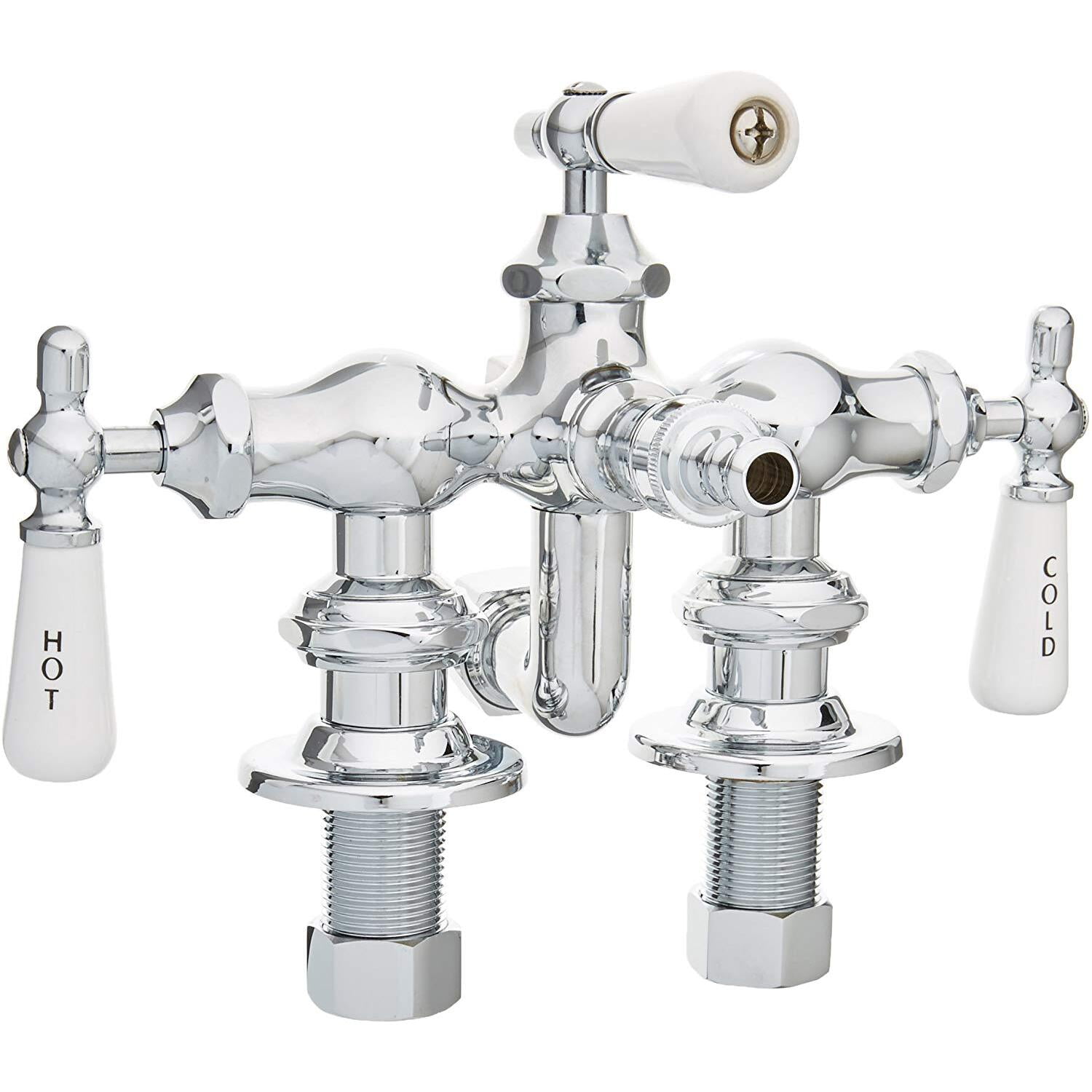 Chrome Wall Mounted Clawfoot Tub Faucet with Porcelain Handles