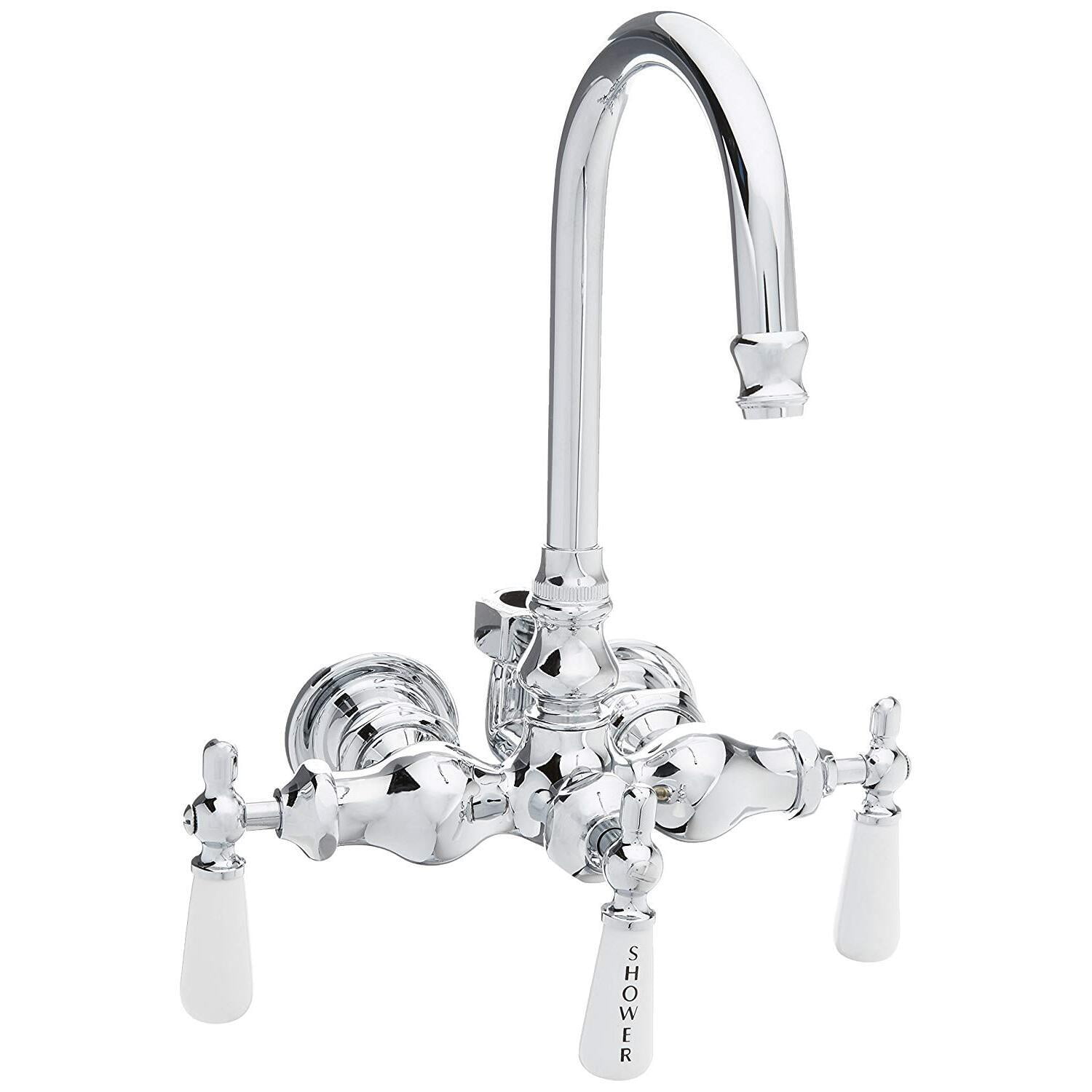 Chrome Wall Mounted Clawfoot Tub Faucet with Porcelain Handles