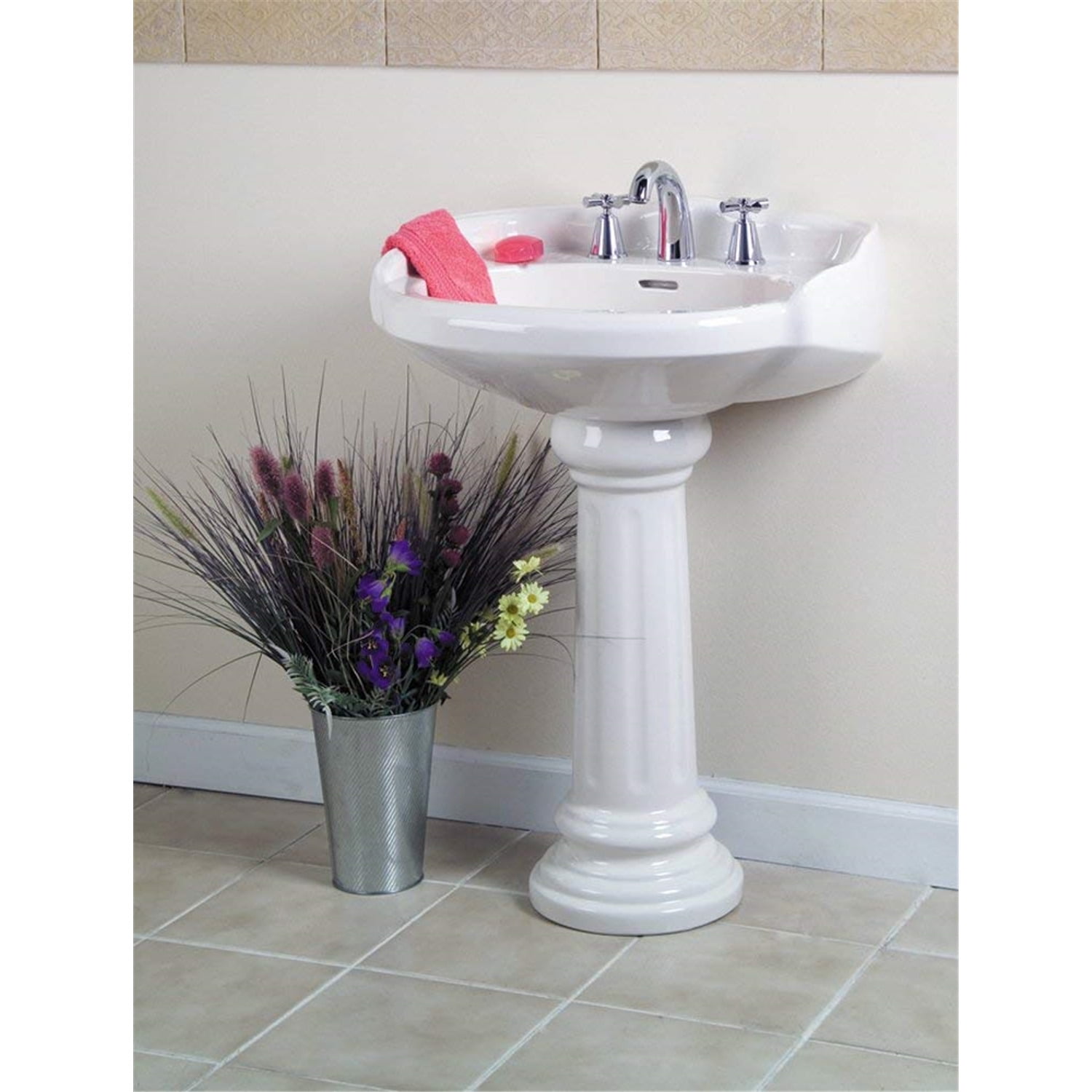 Victoria 26" White Ceramic Pedestal Bathroom Sink with Overflow