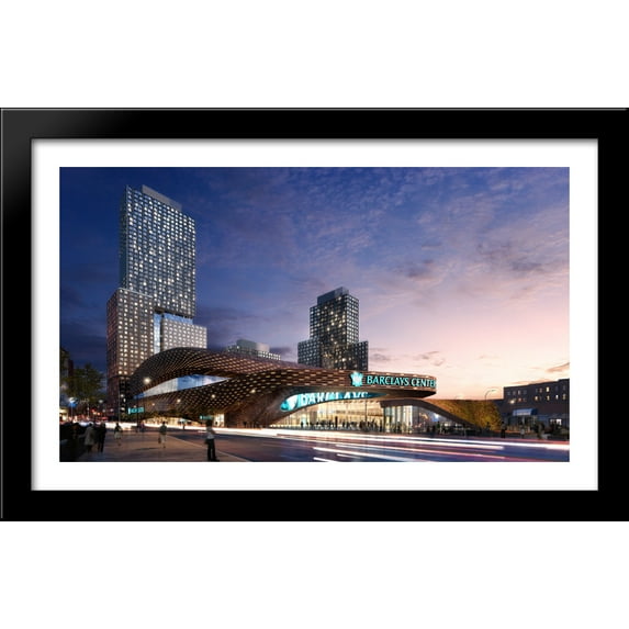 Barclays Center 40x26 Large Black Wood Framed Print Art - Home of the Brooklyn Nets