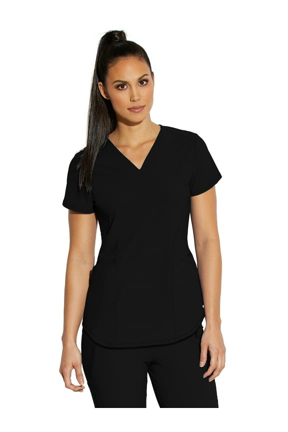 Grey's Anatomy Edge GET018 Women's Nova Four Pocket Crossover V-Neck Princess Seam Scrub Top Black XL