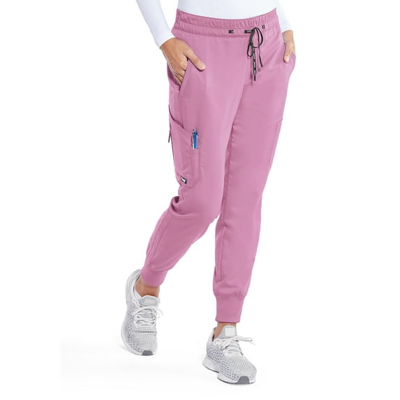Barco Grey's Anatomy GRP534 Women's 5-Pocket Logo Tape Jogger Scrub Pant Orchid Bouquet MT