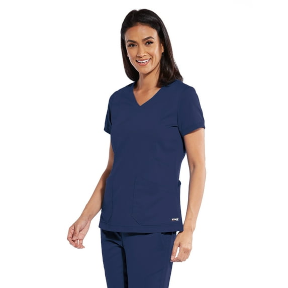 Barco Grey's Anatomy GRT049 Women's 4-Pocket V-Neck Love Zipper Scrub Top Indigo L