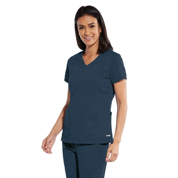 Barco Grey's Anatomy GRT049 Women's 4-Pocket V-Neck Love Zipper Scrub Top Steel S