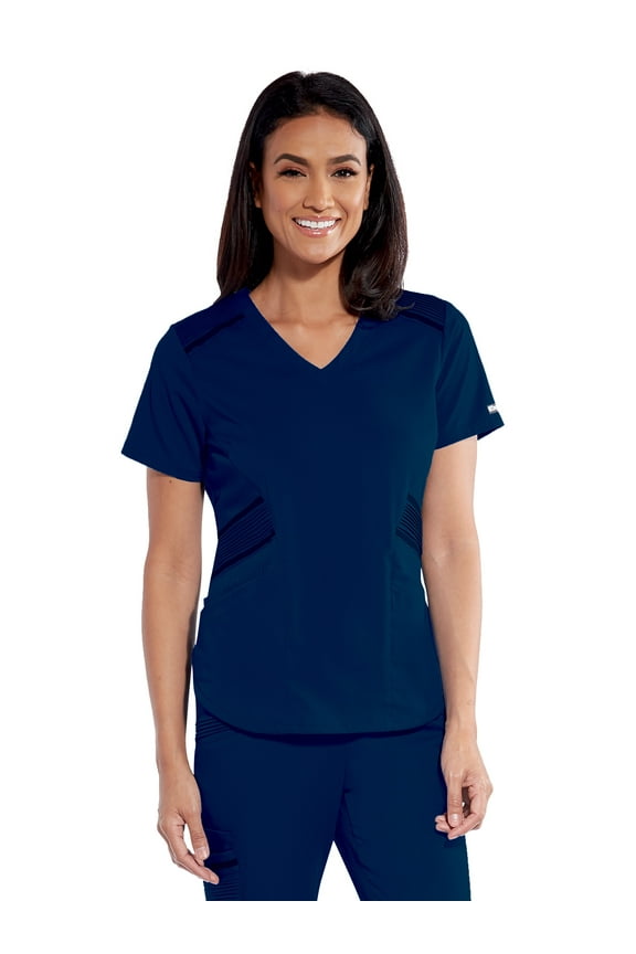 Grey's Anatomy Impact GIT033 Women's 3-Pocket V-Neck Moto Inspired Scrub Top Indigo XXS