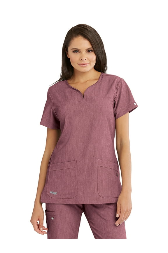 Grey's Anatomy Signature 2121 Women's Two Pocket Notch Yoke Neck Scrub Top Wine Shade XXS