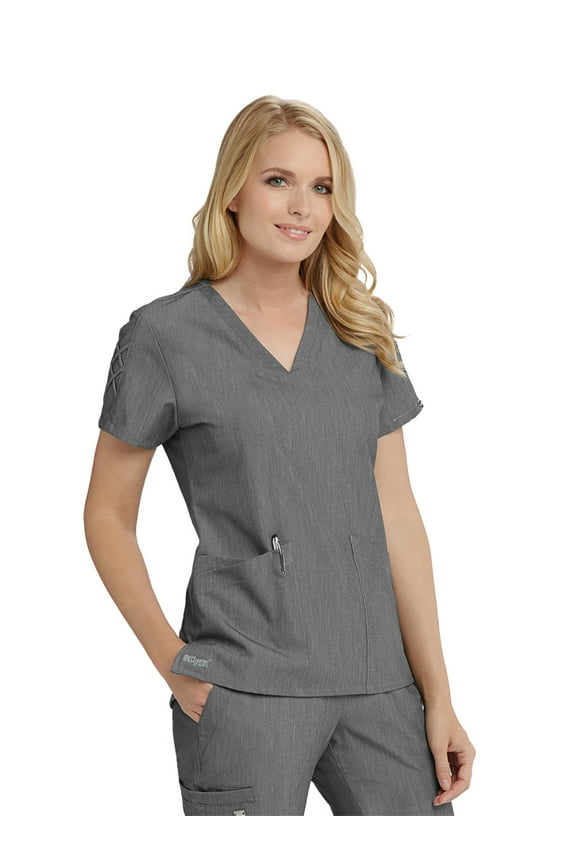 Grey's Anatomy Signature GNT019 Women's Three Pocket V-Neck Laced Sleeve Astra Scrub Top Shadow Shade S