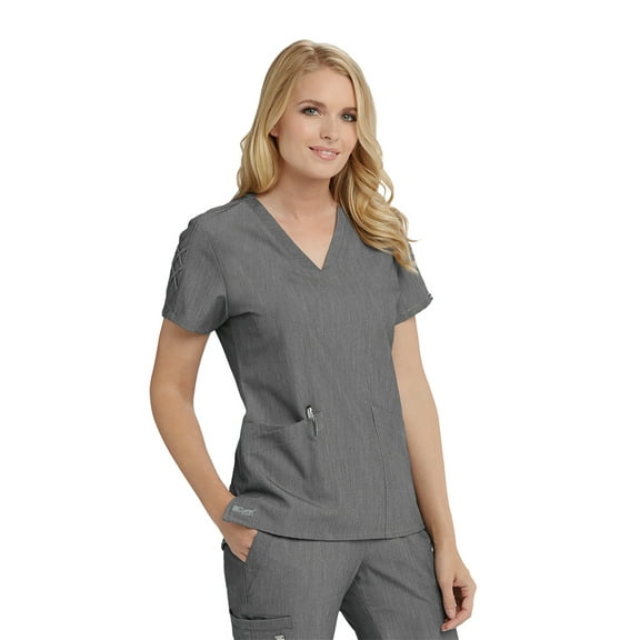 Barco Grey's Anatomy Signature GNT019 Women's Three Pocket V-Neck Laced Sleeve Astra Scrub Top Shadow Shade XS
