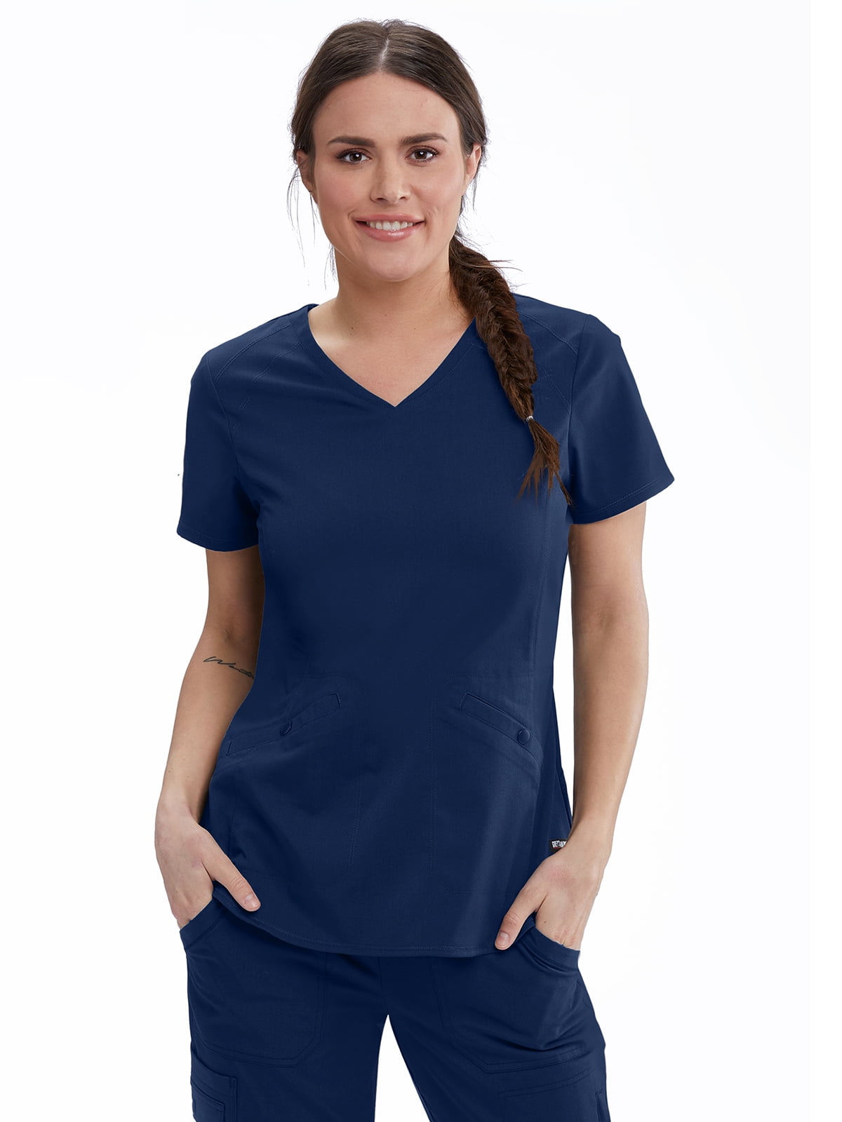 Barco Grey's Anatomy Stretch GRST013 Women's Zoe Three Pocket Surplice V-Neck Scrub Top Indigo (Navy) XXS