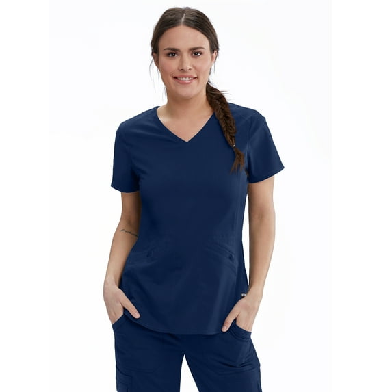 Barco Grey's Anatomy Stretch GRST013 Women's Zoe Three Pocket Surplice V-Neck Scrub Top Indigo (Navy) XXS