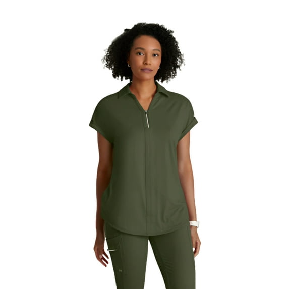 Barco One Performance Knit Women's Heathered 2 Pocket Zip Neck Dolman Top