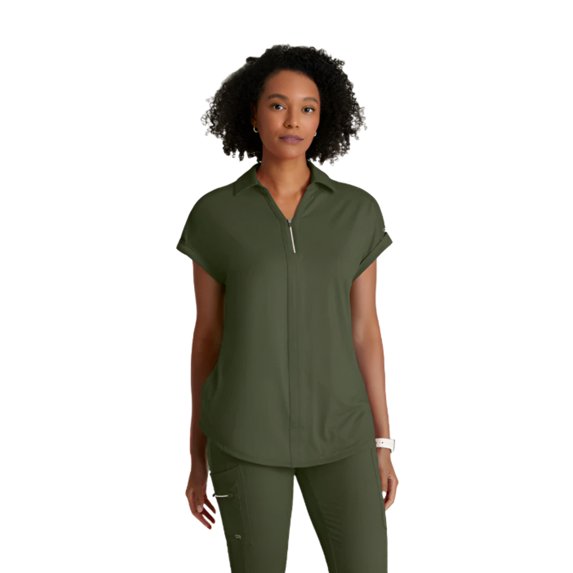 Barco One Performance Knit Women's Heathered 2 Pocket Zip Neck Dolman Top