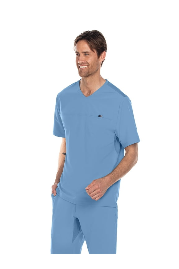 One Wellness BWT010 Men's 1 Pocket High-Low Hem with Yoke Top Scrub Top Ciel Blue L