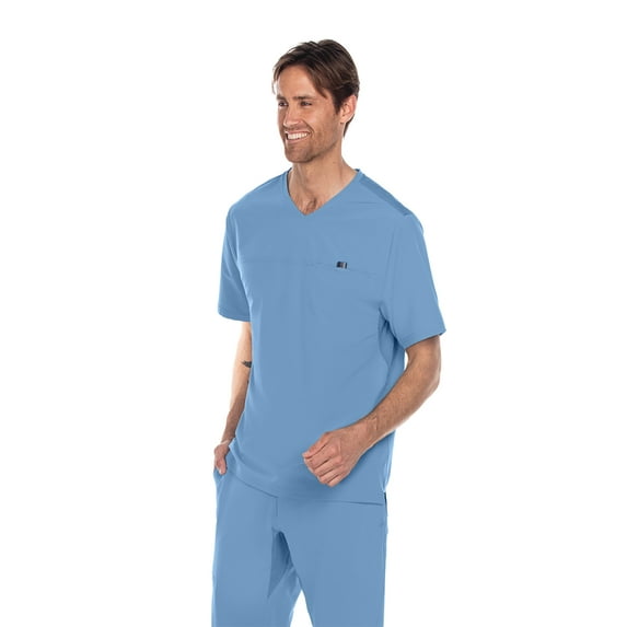 Barco One Wellness BWT010 Men's 1 Pocket High-Low Hem with Yoke Top Scrub Top Ciel Blue XS
