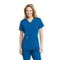 thumbnail image 1 of Barco One Wellness BWT012 Women's 4 Pocket V-Neck Contrast Shoulder Front Split Scrub Top New Royal XL, 1 of 2