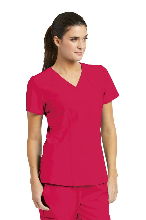 One Women's 5105 V-Neck Perforated Detail Performance Scrub Top-French Berry -X-Small