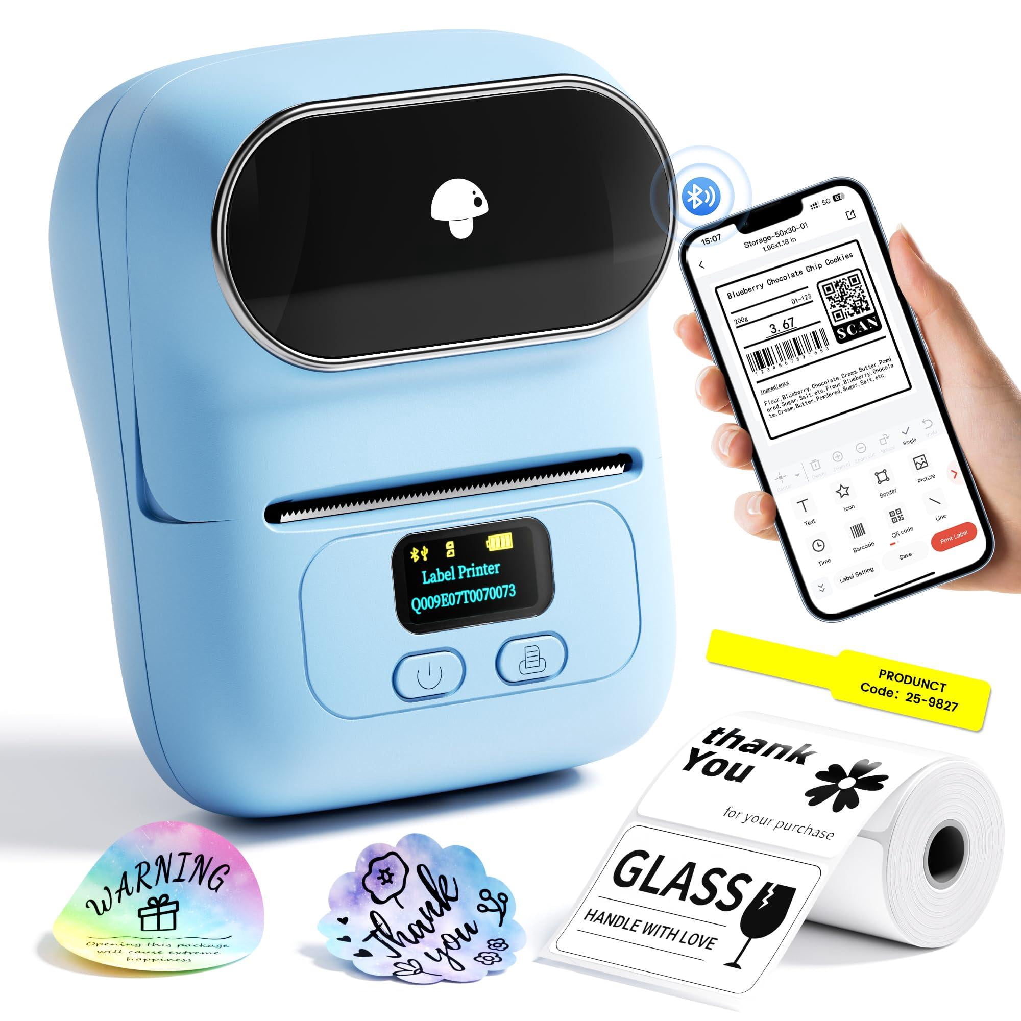 Barcode Label Printer - M110 Maker Portable Machine For Small Business  Address Logo Clothing Jerwery Thermal Compatible With Phones & Pc Blue
