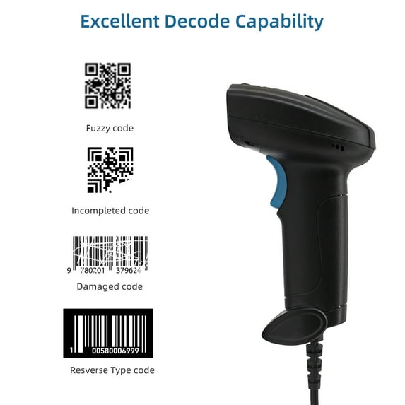 Barcode Scanner Scanner 1D/2D Barcode Scanner Handheld USB Wired Bar Code Reader Manual Trigger/Auto Continuous Scanning Support Paper Code Compatible with Mac for Supermarket
