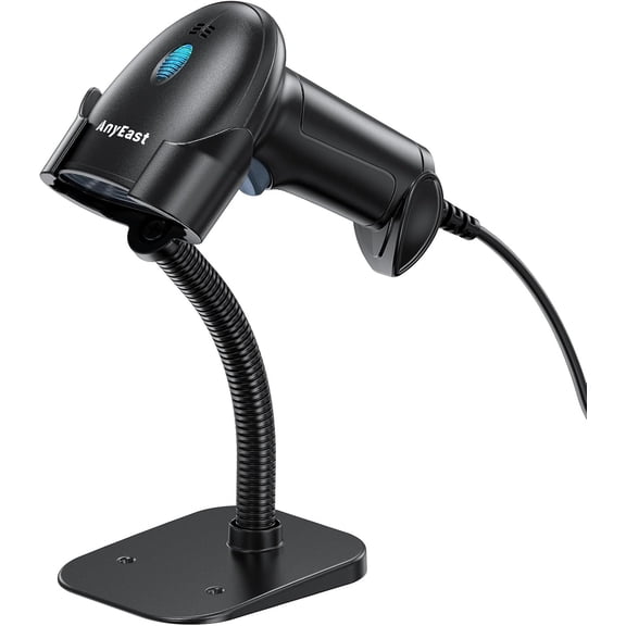 Barcode Scanner with Stand, USB Wired Inventory 2D 1D QR Code Scanner for Computer POS MAC with Automatic Screen Scanning, Handheld CMOS Image Bar Code Reader for Warehouse Library Supermarket