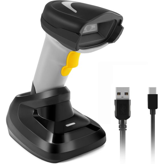 Barcode Scanner Wireless, 1D Barcode Reader with Stand, 2.4G Wireless & USB Wired Connection Plug and Play Handheld Bar Code Scanners