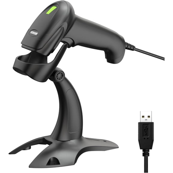 Barcode Scanner with Stand USB Wired Inventory 2D 1D QR Code Scanner with Automatic Hands-Free Scanning Barcode Reader Scanner for Computer POS MAC