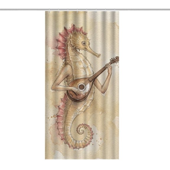 Bard Seahorse Lute Watercolor Shower Curtain, Novelty Bathroom Curtain with Hooks, Waterproof & Opaque Privacy Polyester Fabric for Modern Home Decor 36×70.8Inch