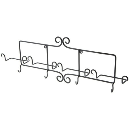 Bard's Black Wrought Iron Horizontal Wall Mountable Cup and Saucer Hanger, 26" W x 2.25" D x 8.5" H (Holds 4 Cup and Saucer Sets), Pack of 3