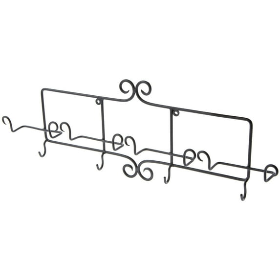 Bard's Black Wrought Iron Horizontal Wall Mountable Cup and Saucer Hanger, 26" W x 2.25" D x 8.5" H (Holds 4 Cup and Saucer Sets)