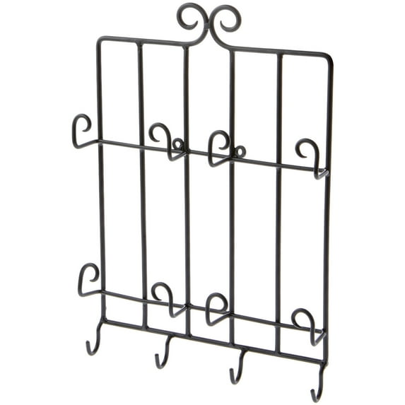 Bard's Black Wrought Iron Wall Mounted 4 Cup and 4 Saucer Display Hanger, 15.75" H x 11.5" W x 2" D (For 6" Saucers), Pack of 2