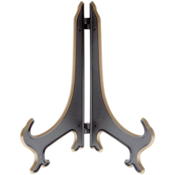 Bard's Hinged Black and Gold Plastic Plate Stand, 9" H x 7" W x 6" D (For 9" - 10.5" Plates), Pack of 2