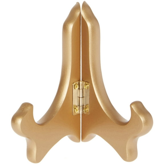 Bard's Hinged Gold-toned MDF Wood Plate Stand, 4" H x 5" W x 3" D (For 3.5" - 5" Plates)